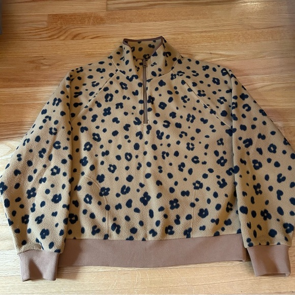 Madewell Small MWL Betterfleece Half Zip Sweatshirt in Cheetah Print - Picture 7 of 9